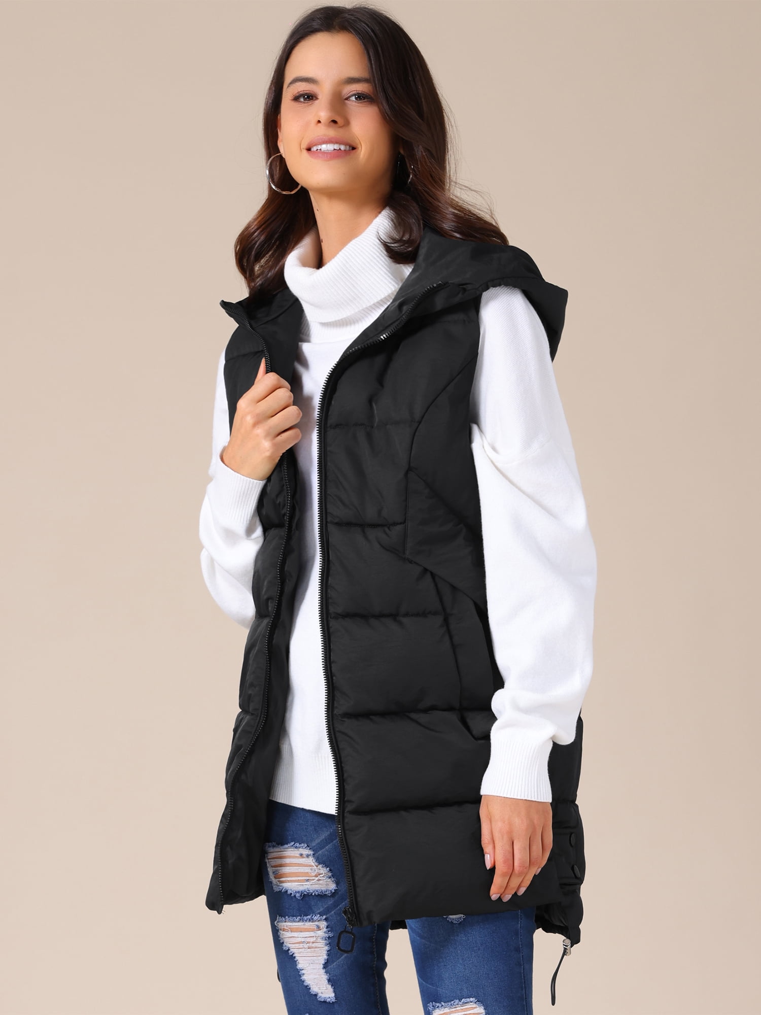 DARING DIVA Women's Hooded Sleeveless Long Parka Thicken Down Jacket XL Black
