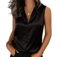 thumbnail image 2 of Husipze Womens Silk Satin Sleeveless Button Down Shirts Blouses Solid Casual Loose V Neck Classic Tank Tops for Work Office Black XXL, 2 of 6