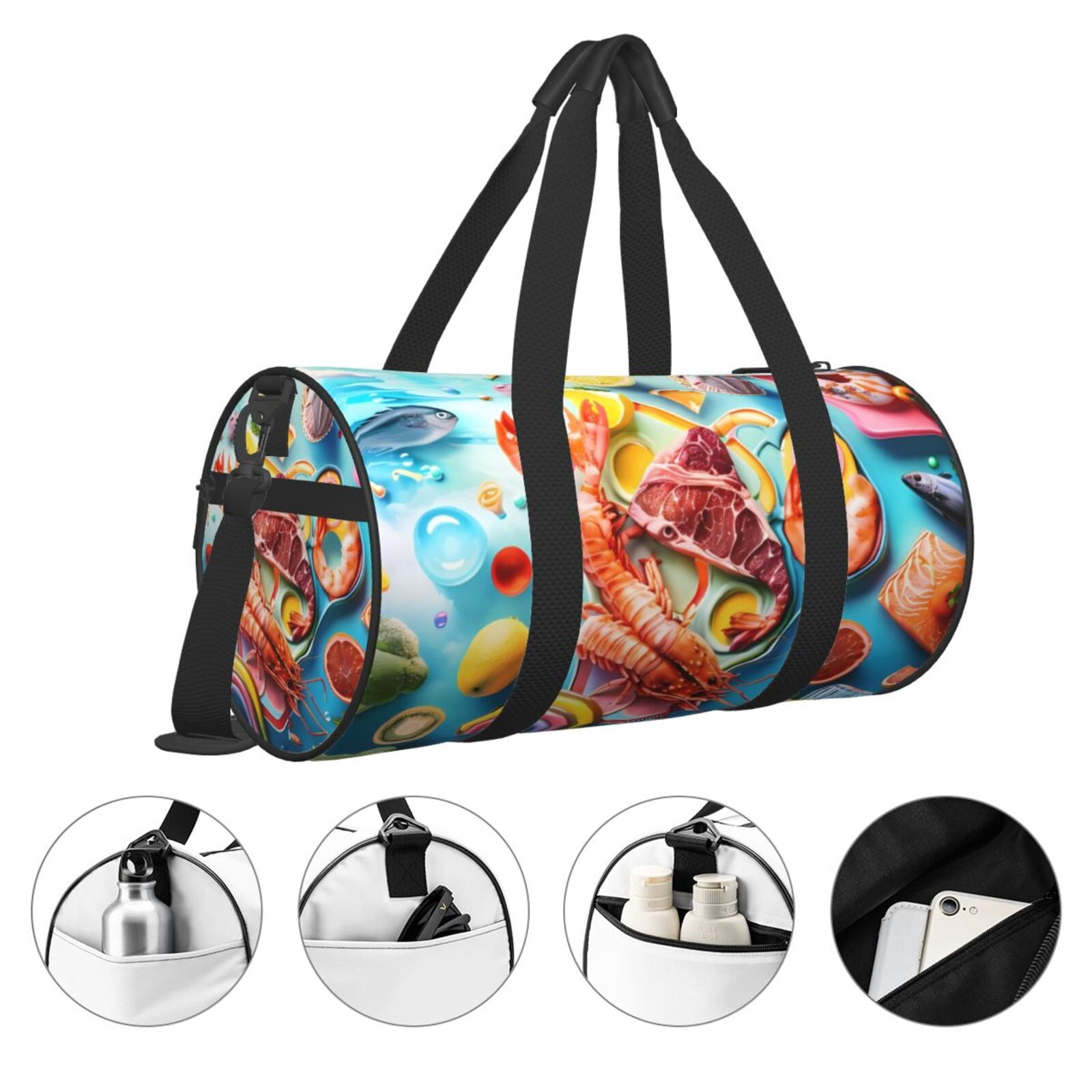 Vsdgher Surreal Seafood Extravaganza 45L Foldable Duffel Bag, Sports Gym Bag,Overnight Bag, Portable Weekender Bag for Airplanes