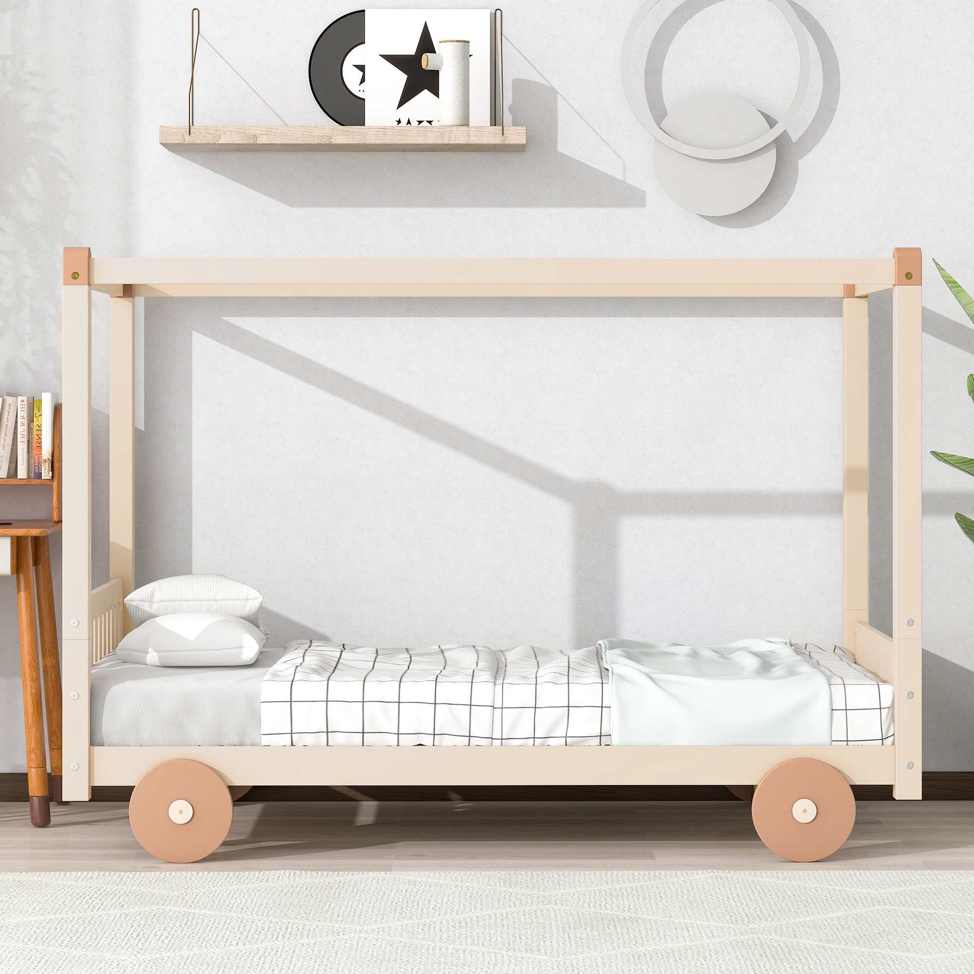 Artlia Twin Size Canopy Car-Shaped Platform Bed,Natural+Brown - image 5 of 7