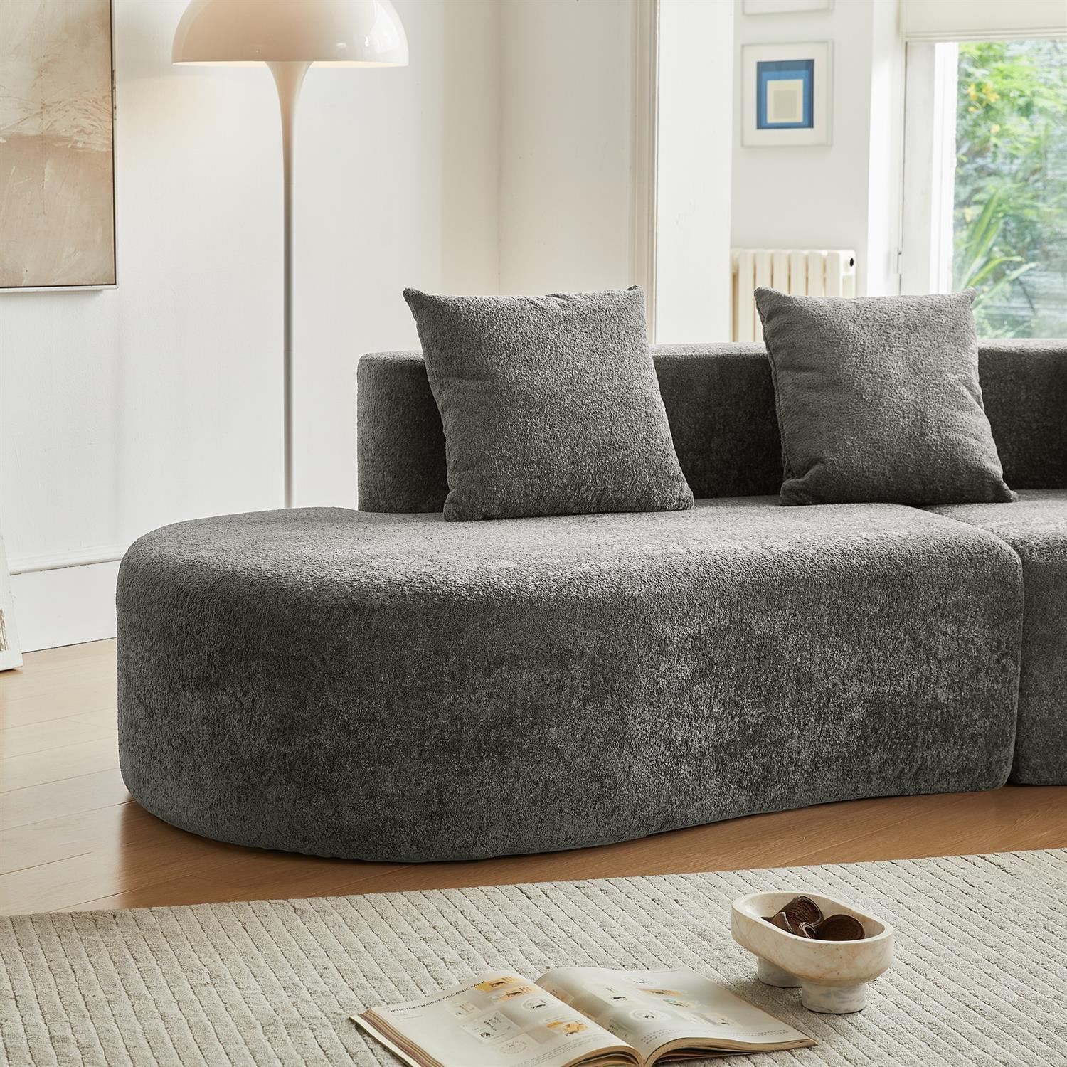 Demi Bonn 109" Modern Curved Sectional Sofa, Large 5-Seater Couch for Living Room and Apartment, Easy Assembly, Gray