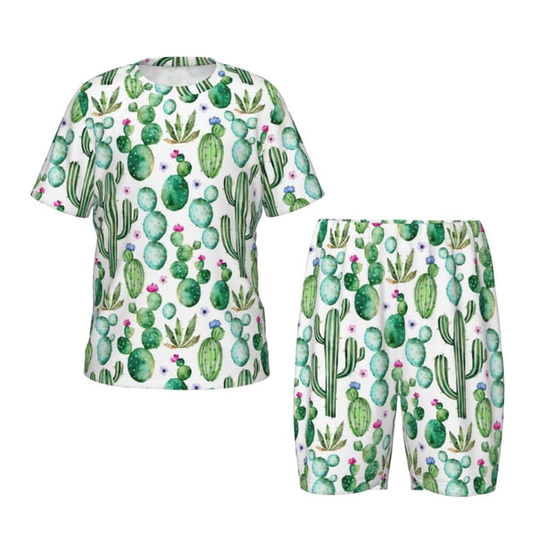 Balery Cactus Plants1 Conjunto de Pijama Infantil de Manga Corta con Estampado – Ropa de Dormir de Algodón Suave-Medium