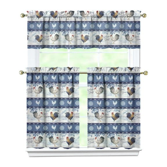 Kitchen Curtains 36 Inch Short - 3 Panel Set with Cute Farmhouse Egg & Chicken Print, Rod Pocket Window Curtain, 100% Polyester for Rustic Coop, Farm Kitchen, Easy Wash