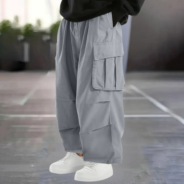 asjyhkr Cargo Pants for Men Elastic Waist Drawstring Straight Leg Stretch Hiking Work Trousers with Multi Pockets