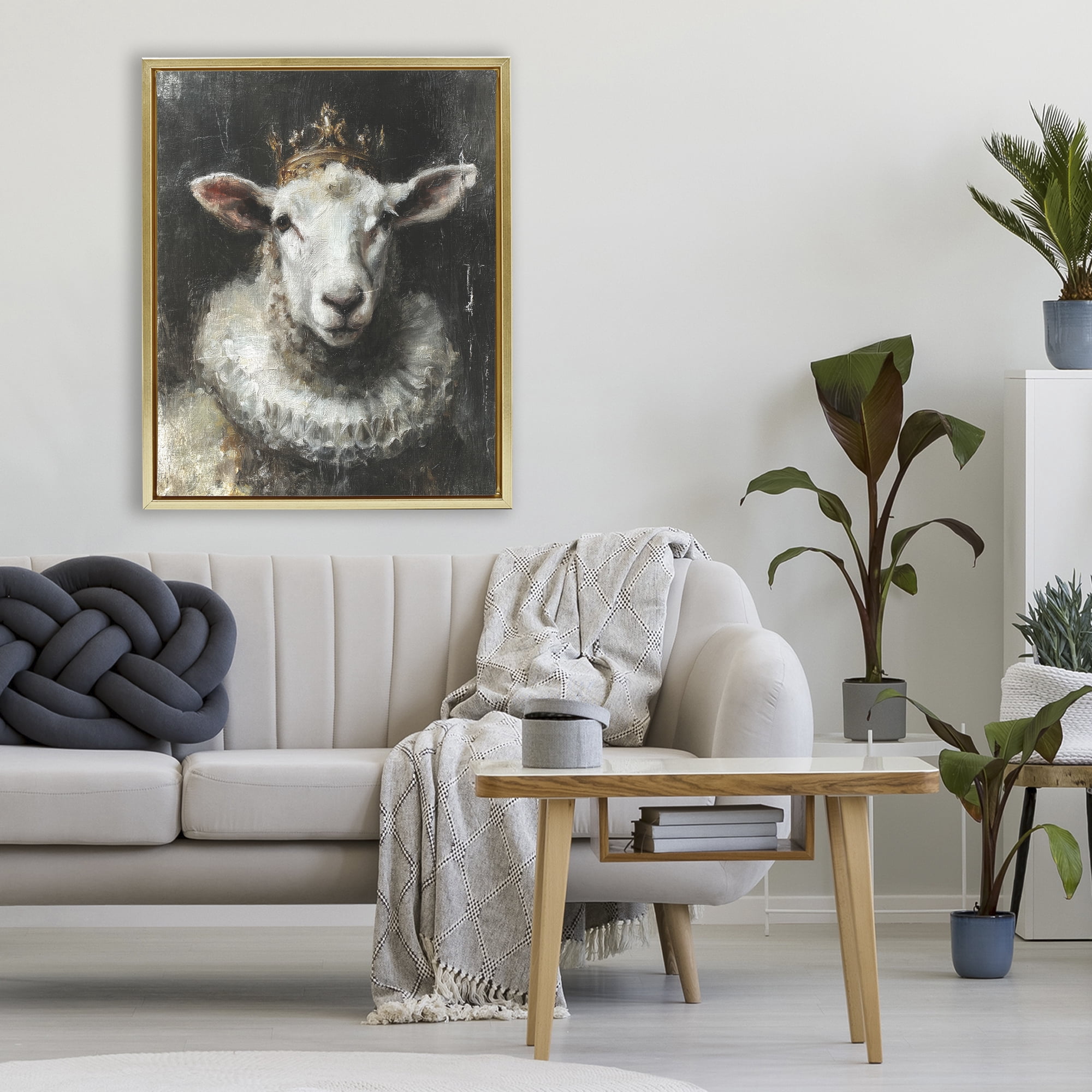 Stupell Industries Crowned Sheep Portrait Gold Framed Floater Canvas Wall Art, design by Svetlana Aleynikova