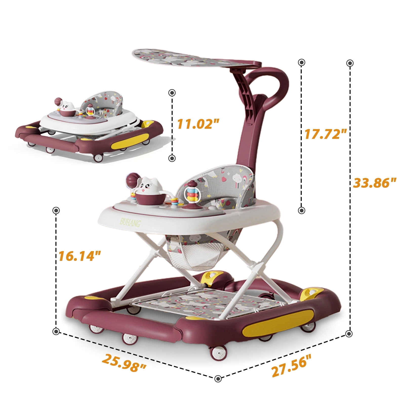 LuoLuo Baby Walker, Music and Lights Toddler Jumper, Foldable Baby Walkers for Boys Girls Babies 6-36 Months,Red