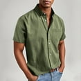 thumbnail image 1 of Men's Casual Loose Fit Short Sleeve Button-Down Shirt with Pocket, Turndown Collar, Polyester Blend for Spring and Summer Wear, 1 of 5