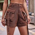 thumbnail image 3 of Women'S Jean High Mid Waisted Twill Shorts Stretch Junior Booty Denim Shorts with Pockets Club Night Brown M, 3 of 7