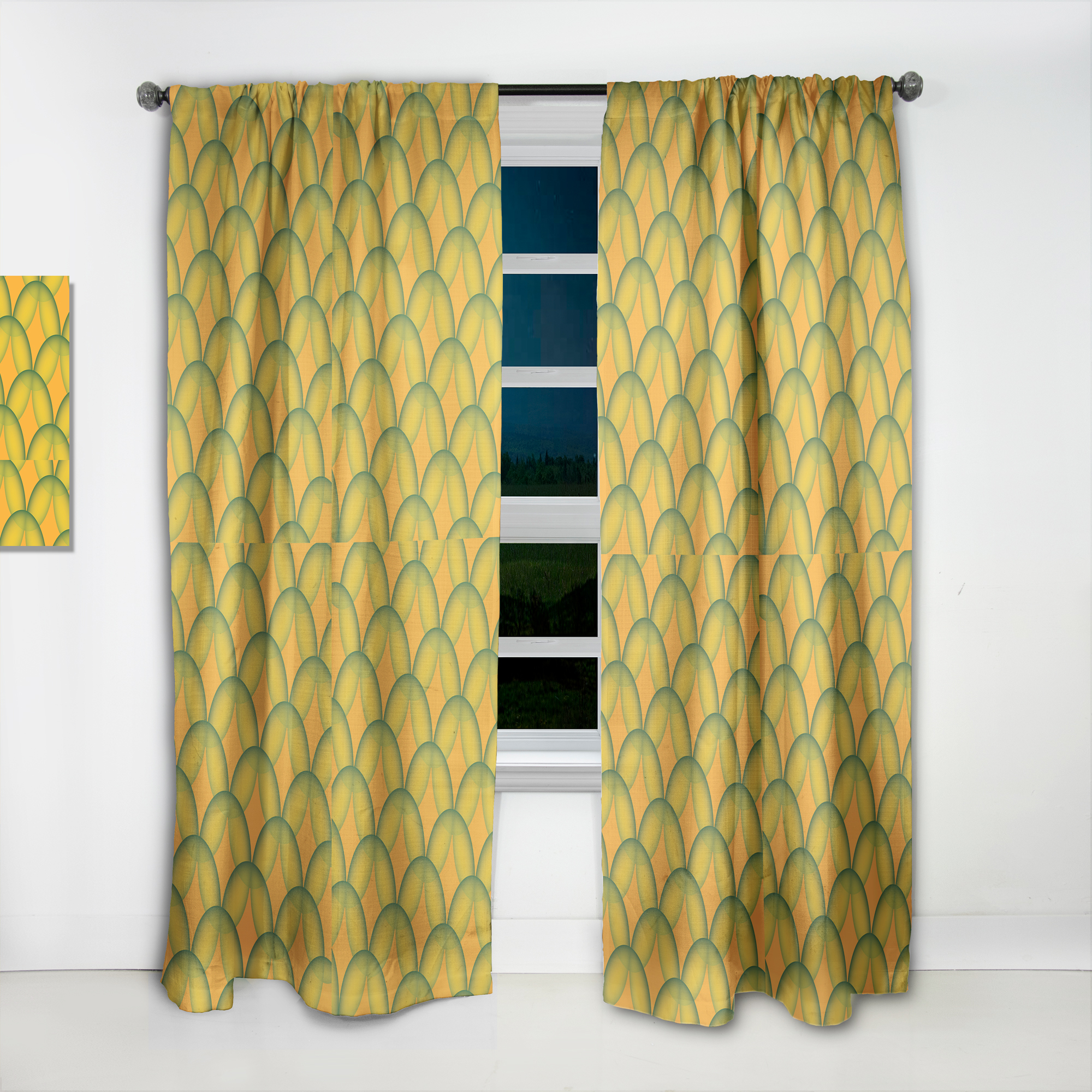 Designart 'Abstract Retro Design In Yellow and Green ' Mid-Century Modern Curtain Panel