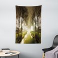 thumbnail image 1 of Forest Tapestry, Water Channel Foggy Weather Trees Grass City Street at Winter Night Mystery, Wall Hanging for Bedroom Living Room Dorm Decor, 40W X 60L Inches, White Green Brown, by Ambesonne, 1 of 2