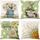 thumbnail image 1 of Juego de 4 fundas de cojín de primavera, 45 x 45 cm, funda de cojín decorativa enana de crisantemo, funda de cojín de lino de una cara verde, manta de flores de primavera Pi, 1 of 5