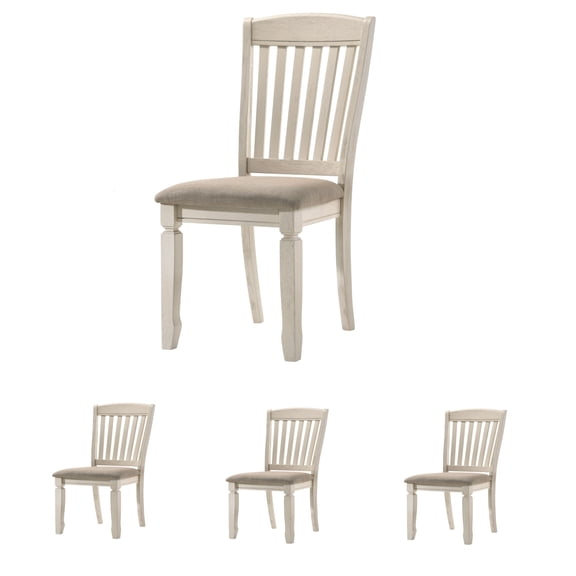 Set of 4 Fedele Tan Fabric Side Chair, Wooden Dining Room Chairs, High Back Kitchen Side Chair, Farmhouse Dining Chairs for Kitchen, Dining Room (Cream)