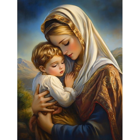5D Orthodox Icon Mother and Son Diamond Art 12x16 Inch Full Drill Diamond Painting Kits for Adults & Beginners - DIY Art Crafts for Relaxation and Home Wall Decor 771A