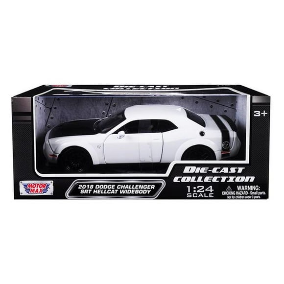 Motormax 79350w 2018 Dodge Challenger SRT Hellcat Widebody White with Black Hood 1 by 24 Die-Cast Model Cars