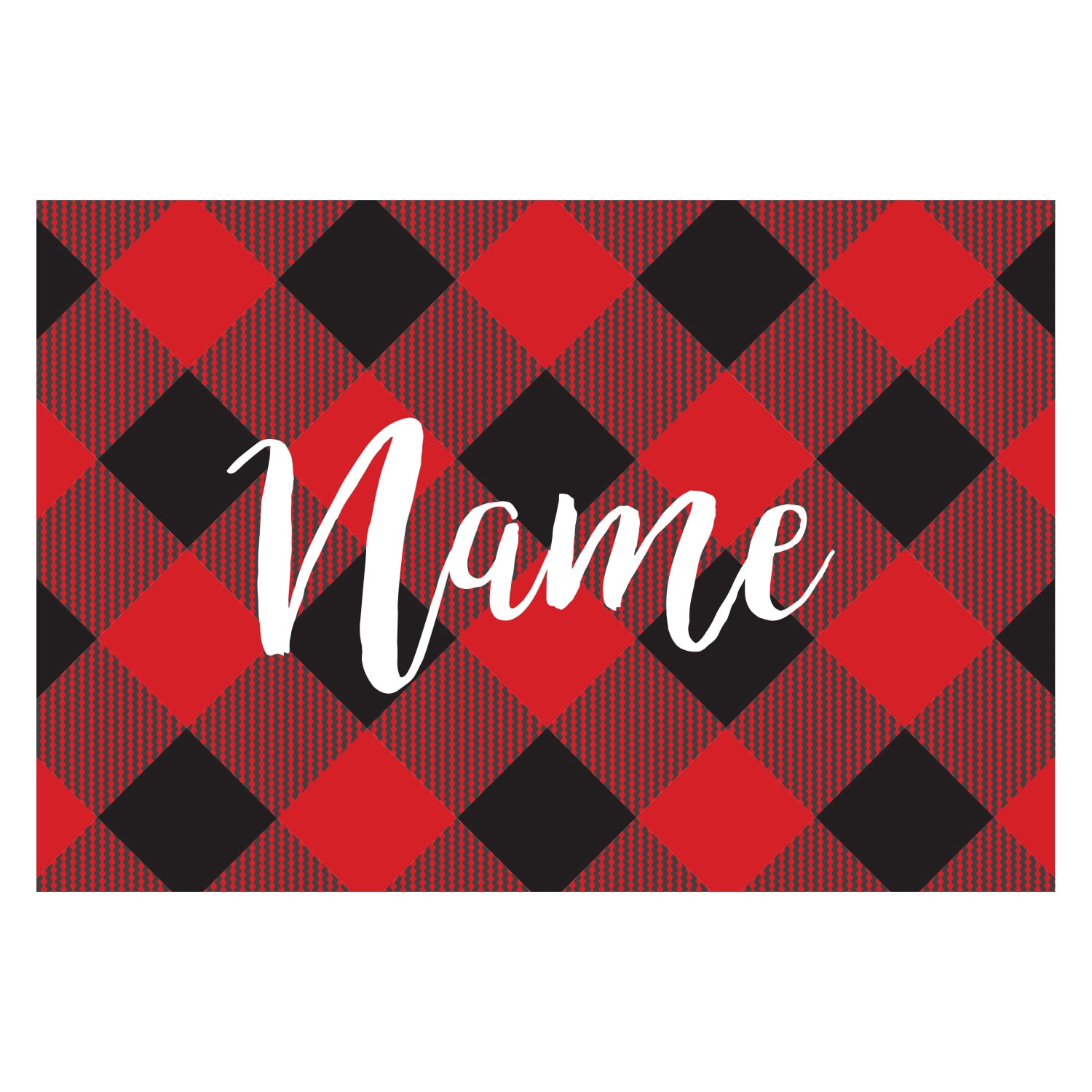 Personalized Planet 27x18 Holiday Plaid Doormat with Custom Name Printed on Red and Black Rectangular 1/4” Thick Non Slip Mat for Kitchen Hallway Deck or Porch