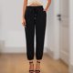 thumbnail image 3 of Pantalones casuales de mujer con cordones Pantalones de ocio Bolsillo de color sólido Pantalones de dama de oficina FLhrweasw Nuevo, 3 of 7