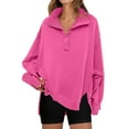 thumbnail image 2 of Kaprioy Womens Sweatshirts Oversized Casual Loose Button Up Henley Pullover Top High Low Split Winter Fall Fashion Clothing Hot Pink, L, 2 of 6