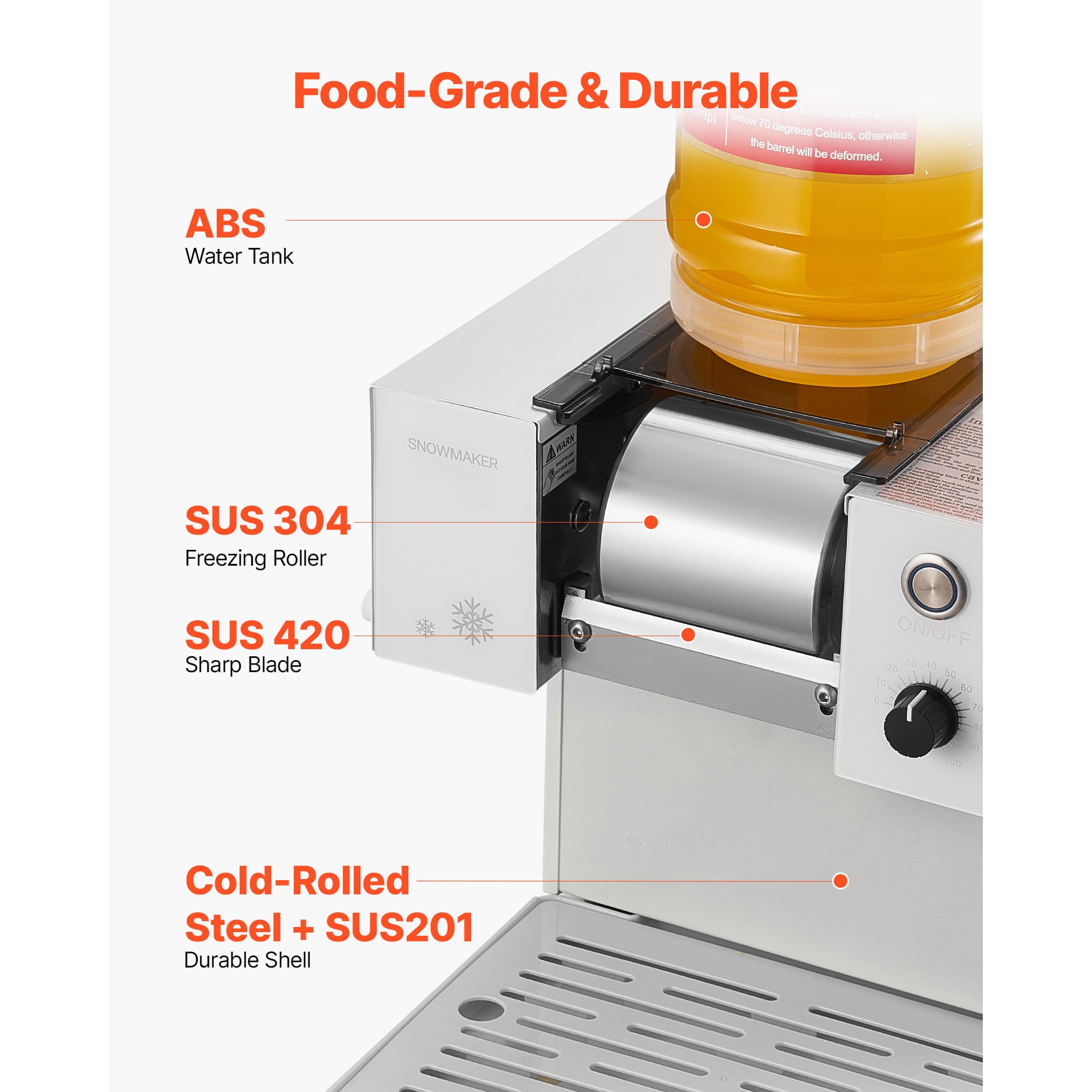 KFFKFF Snowflake Ice Maker, 88LBS/24H Ice Machine, Ice Shaver with Stainless Steel Blade, Electric Snow Cone Maker with 0.48 Gal Tank, 90-Second Quick Pre-Cooling, Ideal for Home & Small Events
