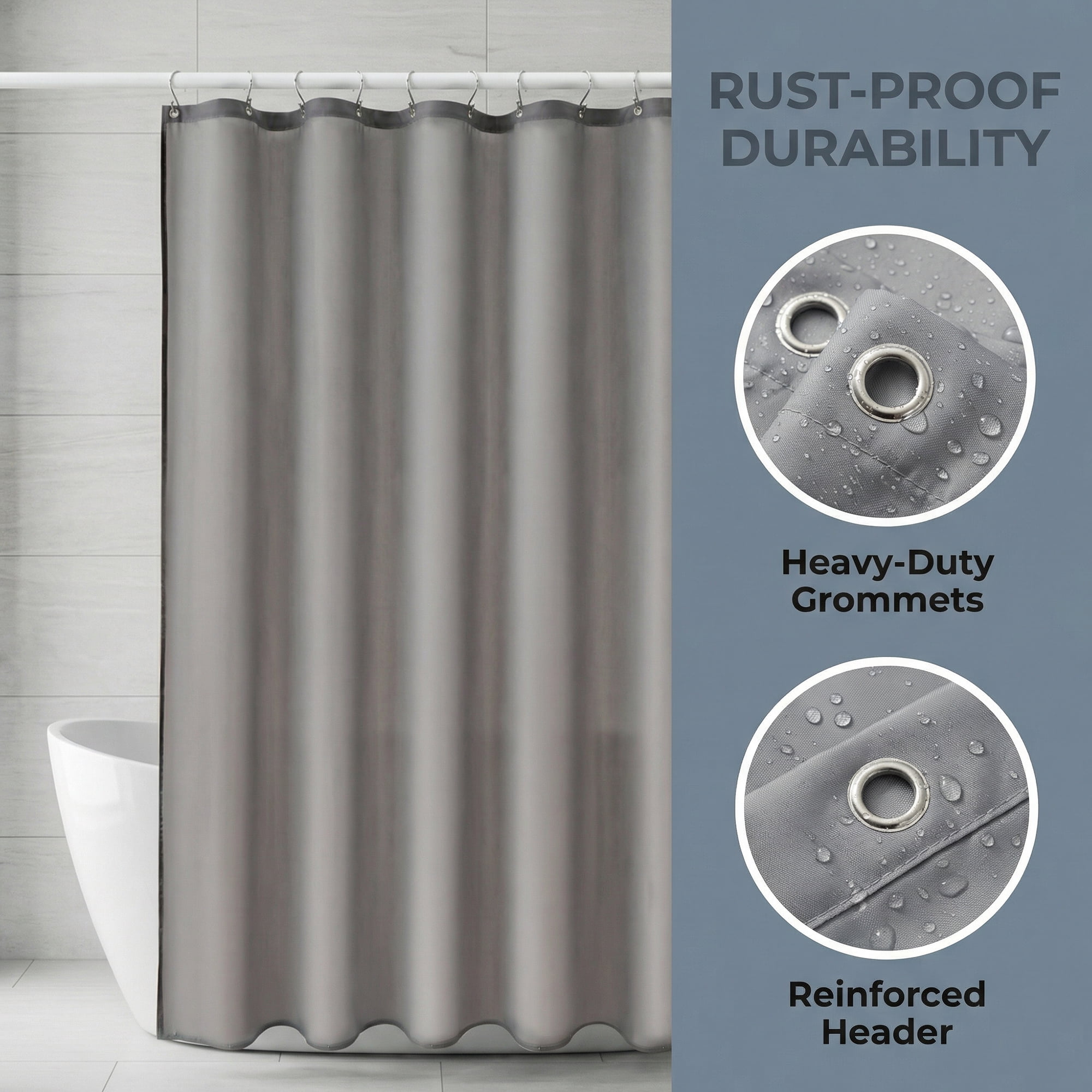 Unique Bargains Solid Polyester Shower Curtain Sets with 12 Hooks Grey 71"W x 71"L