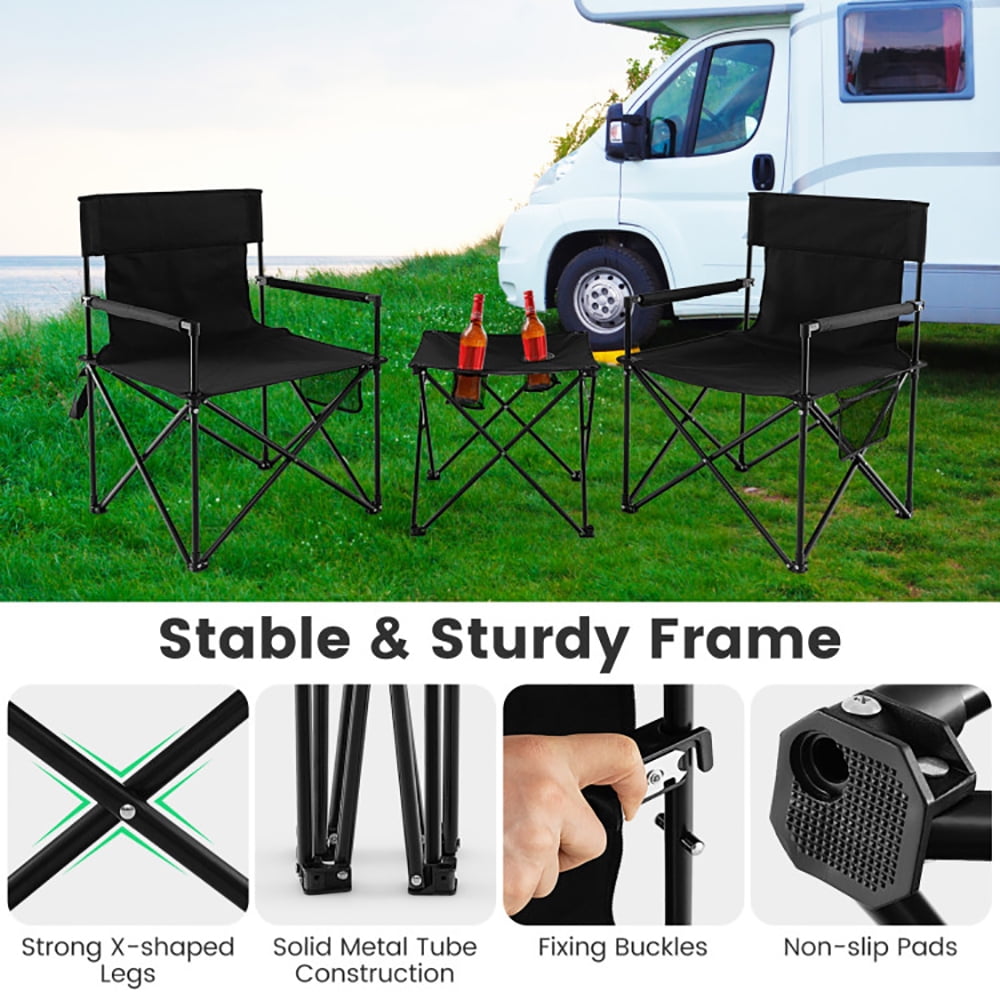 Aimee Lii Outdoor Folding Camping Chairs and Table Set with Carrying Bag, Portable Chairs for Adults, Black