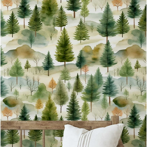 S4sassy Removable Nature-inspired Waterproof Wall Wrap, Finish Wallcover, Pine Tree Print Contact Paper for Walls, Cabinets, Dresser, Self Adhesive Vinyl Wallpaper Roll- Green (25"x120")