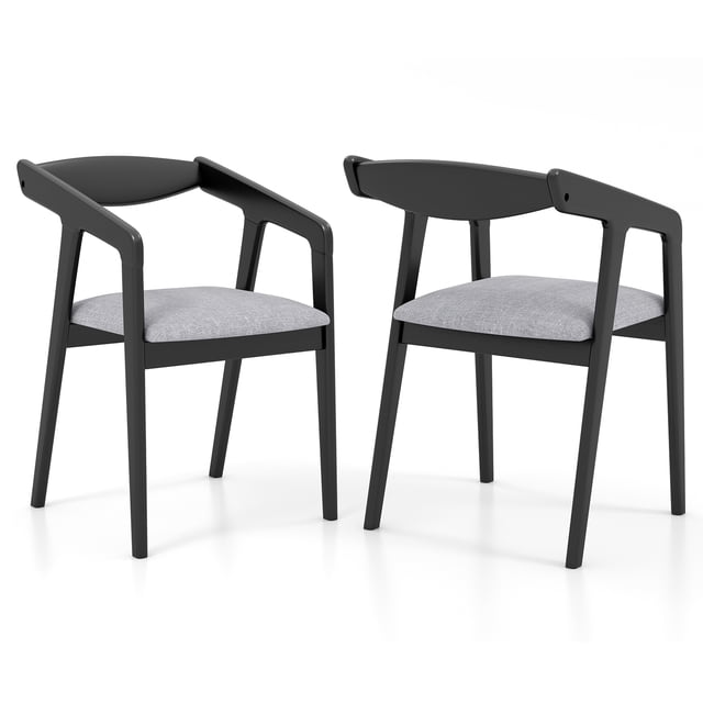 Gymax 2 PCS Wooden Dining Chair w/ Rubber Wood Frame Armrests Padded Cushion
