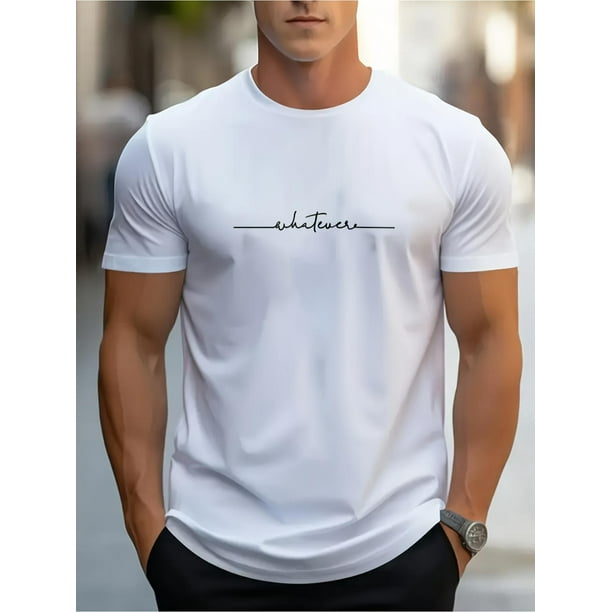 Camiseta de manga corta con cuello redondo y estampado de letras para hombre, transpirable, estilo urbano, informal y cómoda, ideal para primavera, verano y vacaciones. Ideal como regalo para adultos,