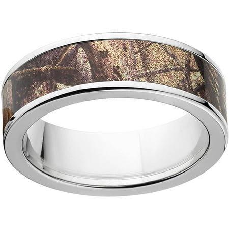 Realtree AP Men's Camo 7mm Stainless Steel Wedding Band with Polished Edges and Deluxe Comfort Fit