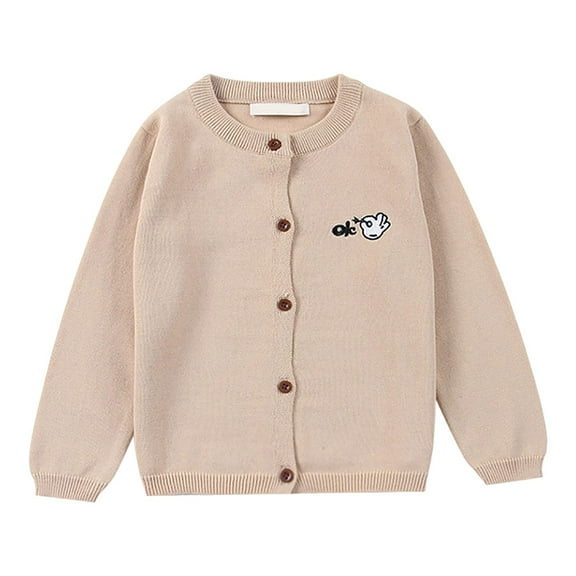 Gibobby Unisex Boy' Girls' Cardigans Sweater V-Neck Long Sleeve Button Soild Cotton Knit Sweaters,Beige,18-24 Months