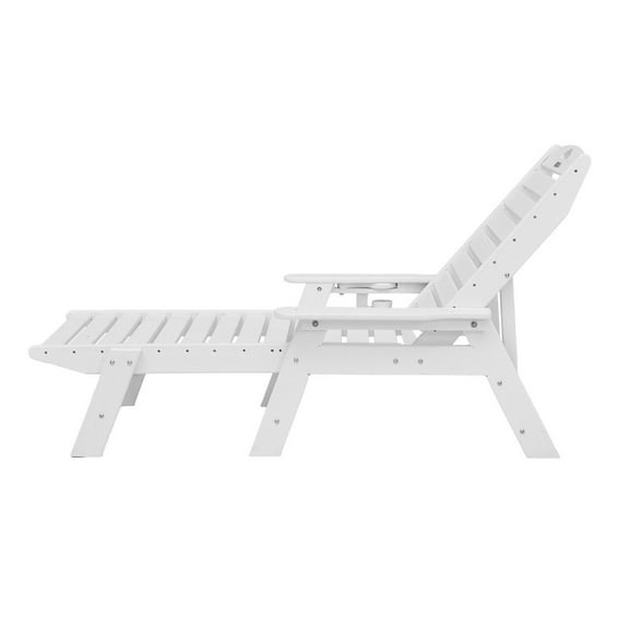 Chaise Lounge Chair, 400 lbs Capacity, Adjustable 6-Position Outdoor Patio Lounge, HDPE Poolside Chair with Cup Holder, White