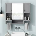 thumbnail image 2 of DEALTOPS Stylish Wall Mounted Bathroom Mirror Cabinet with Open Shelves and Towel Racks, Gray, 2 of 7