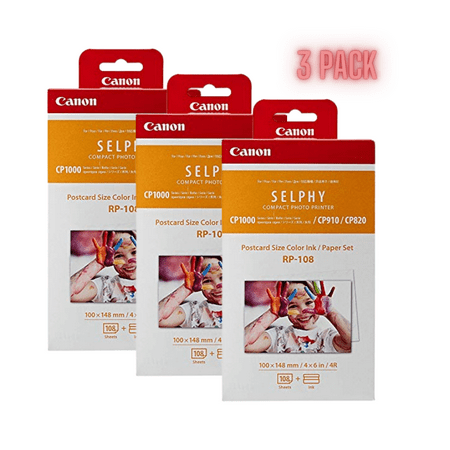 Canon RP-108 Color Ink/Paper Set, 3 Pack, Compatible with Selphy CP910/CP820/CP1200/CP1300 - 324 Sheets