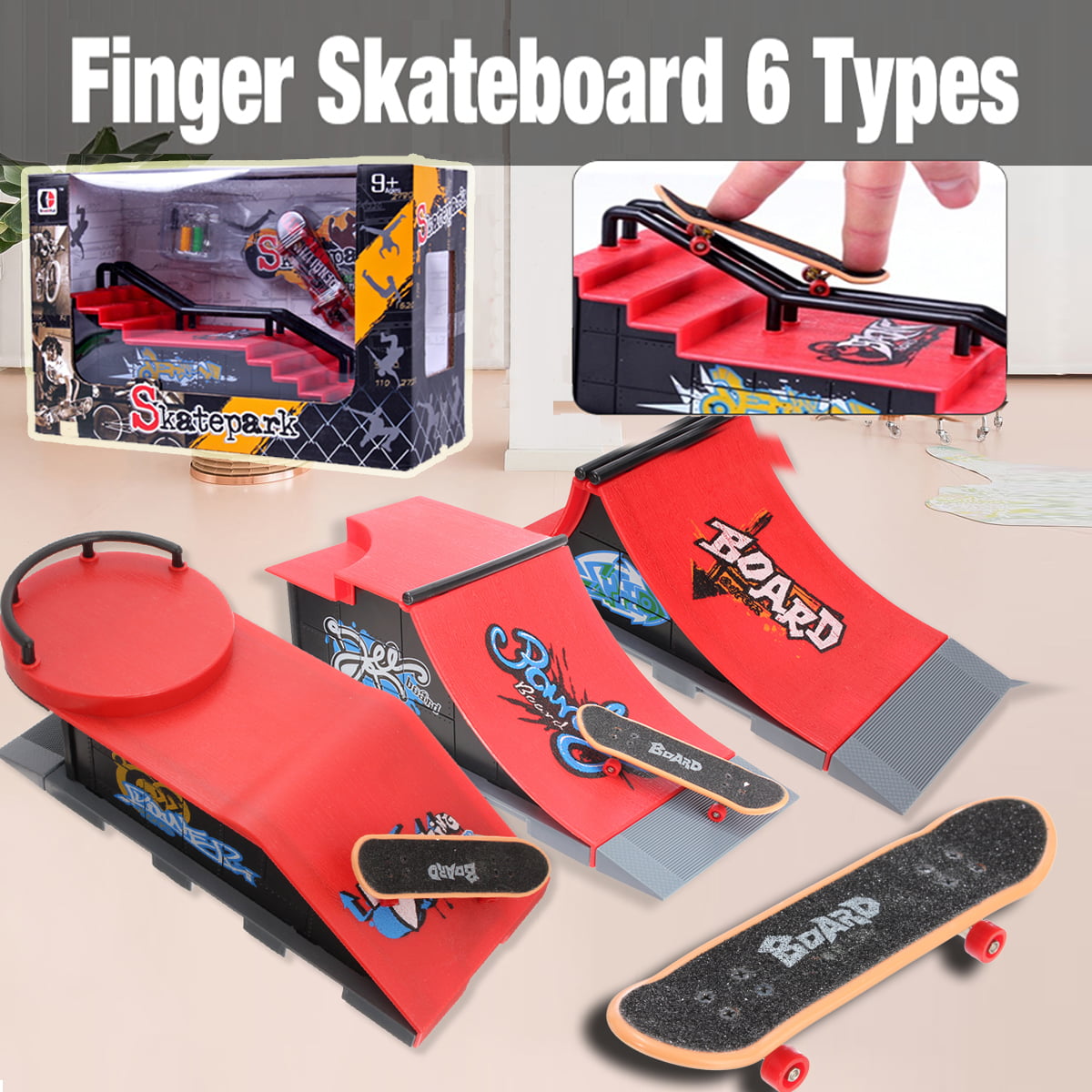 Tech Deck Fingerboard With Rail Finger Skate Board Park Ramp Parts Scooter NEW 