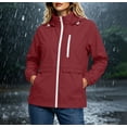 thumbnail image 2 of vdgthytj Womens Rain Jacket Windproof Drawstring Hooded Jackets Lightweight Waterproof Solid Travel Hiking Outwear with Pockets(X-Large,Red), 2 of 7