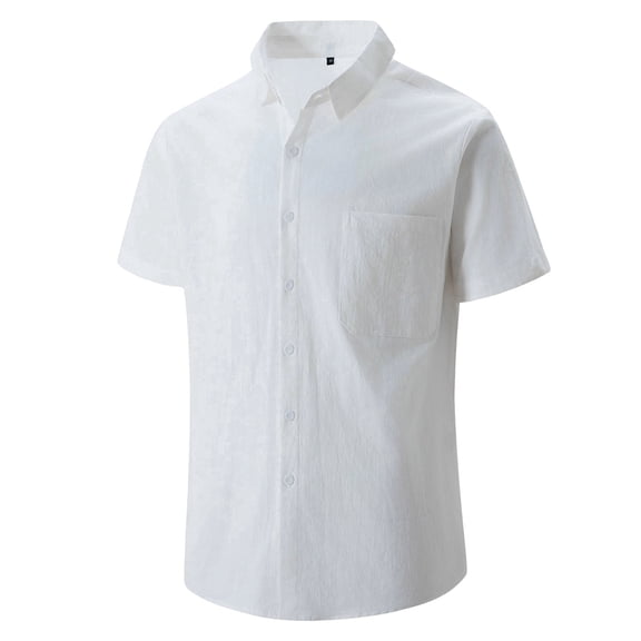 FRSASU Mens Short Sleeve Button Up Shirts Linen Cotton Beach Tops Spread Collar Plain Summer T Shirt with Pocket White