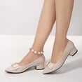 thumbnail image 7 of Rexoro Women Pointed Toe Pumps Bow Decor Slip On Low Chunky Heel Womens Shoes for Office Work Wedding Daily Wear, 7 of 7