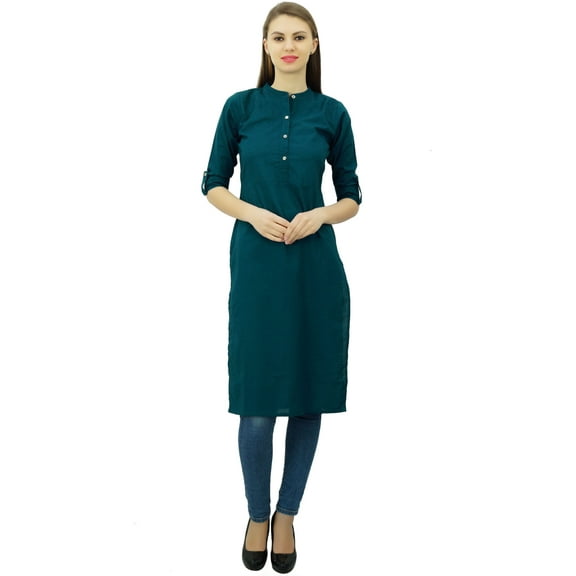 Phagun Cotton Plain Kurti Tunic Mandarin Collar Ethnic Casual Kurta Blouse