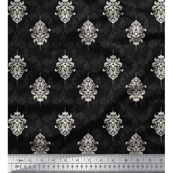 Soimoi Cotton Duck Fabric Filigree Damask Print Fabric by The Yard 42 Inch Wide
