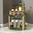 thumbnail image 6 of 360 Degree Rotating Makeup Organizer Rack Holder Make up Storage 2 Tier Display Shelf for Dresser Countertop Vanity Bathroom Bedroom Green, 6 of 8