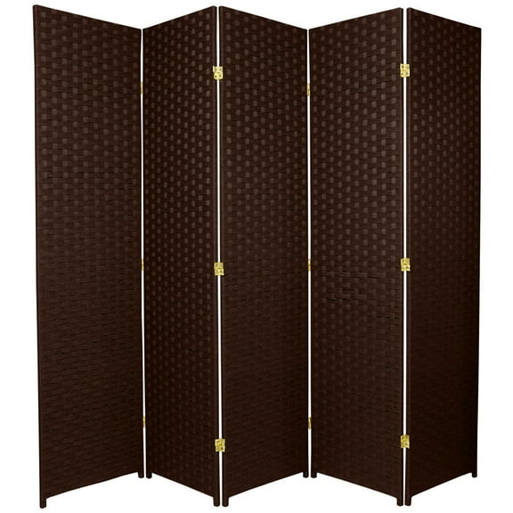 6 ft. Tall Woven Fiber Room Divider - 5 Panel - Dark Mocha