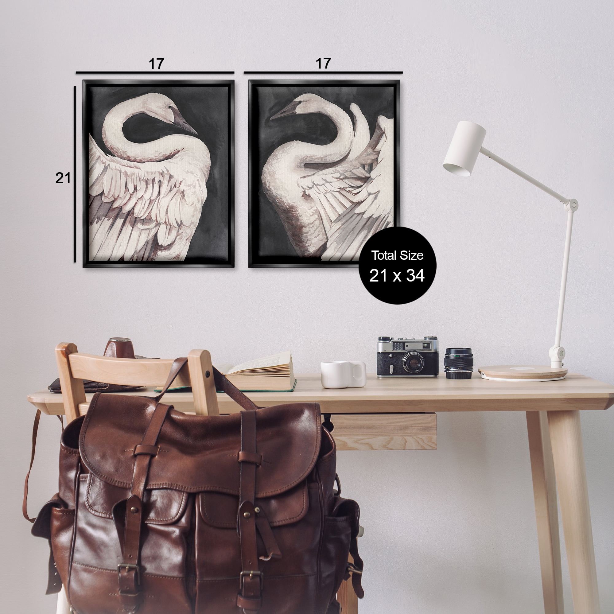 Stupell Industries Swans Taking Flight Animals Painting Black Floater Framed Canvas Art Print Wall Art, 17 x 21, Set of 2