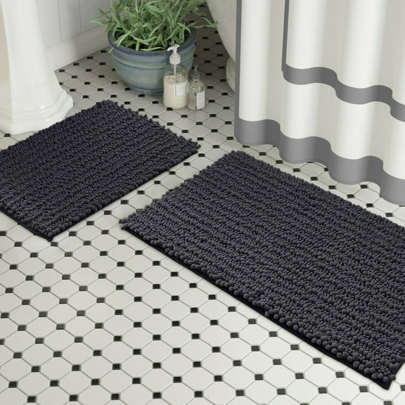 Zebrux Non Slip Thick Shaggy Chenille Bathroom Rugs, Bath Mats for Bathroom Extra Soft and Absorbent - Striped Bath Rugs Set for Indoor/Kitchen (20 x 30 15 x 23'', Lavender)