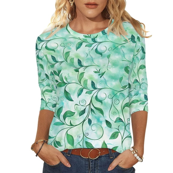 Cilsoka Trendy Shirts for Women Going out, 3/4 Length Sleeve Womens Tops 2026 Spring Summer Clothing for Women Floral Print Crewneck Causal Trendy Tunic Tops, Graphic Trendy Tees