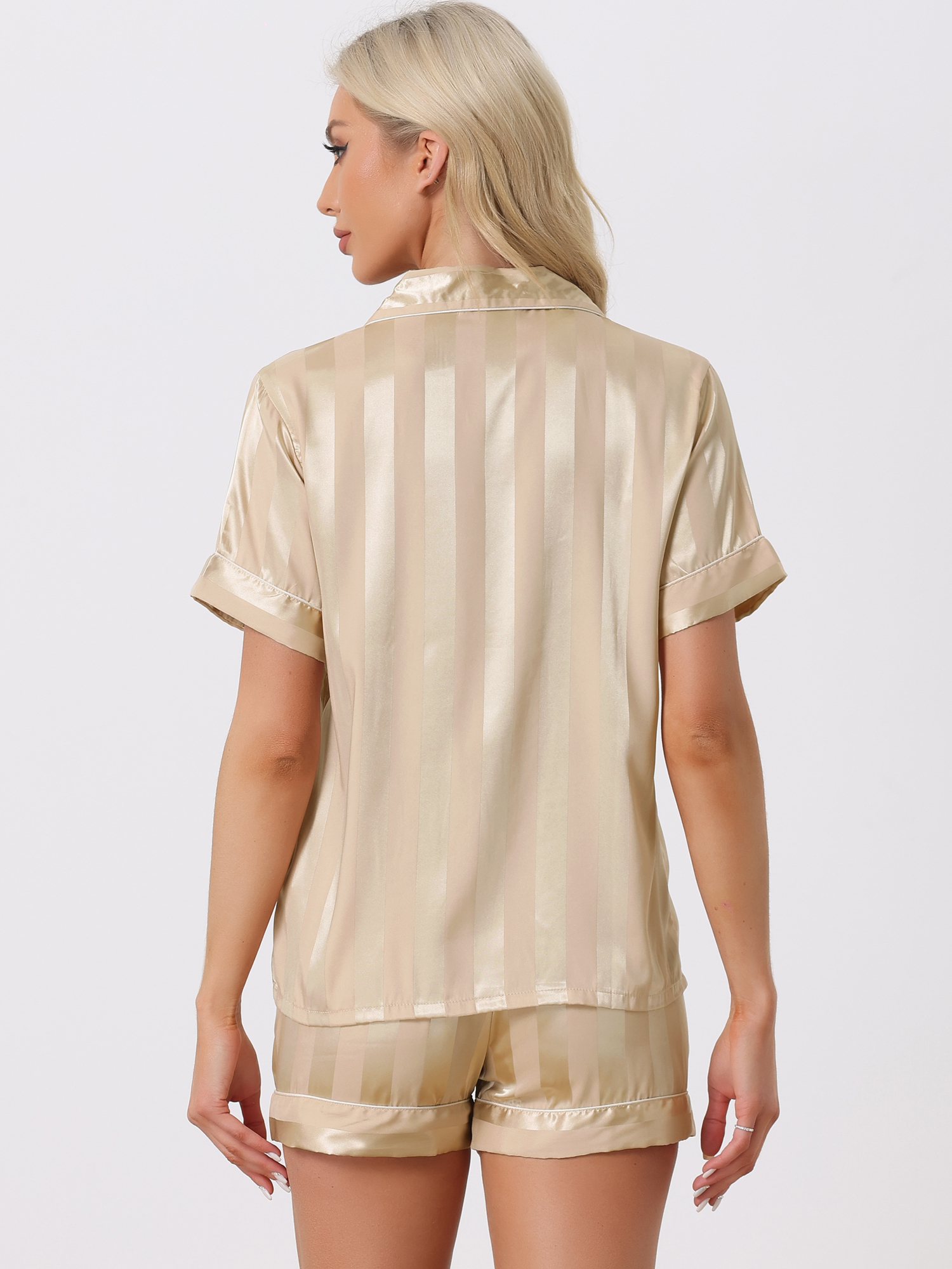 DARING DIVA Women's Satin Button Down Shirt and Shorts Pajama Set XL Champagne