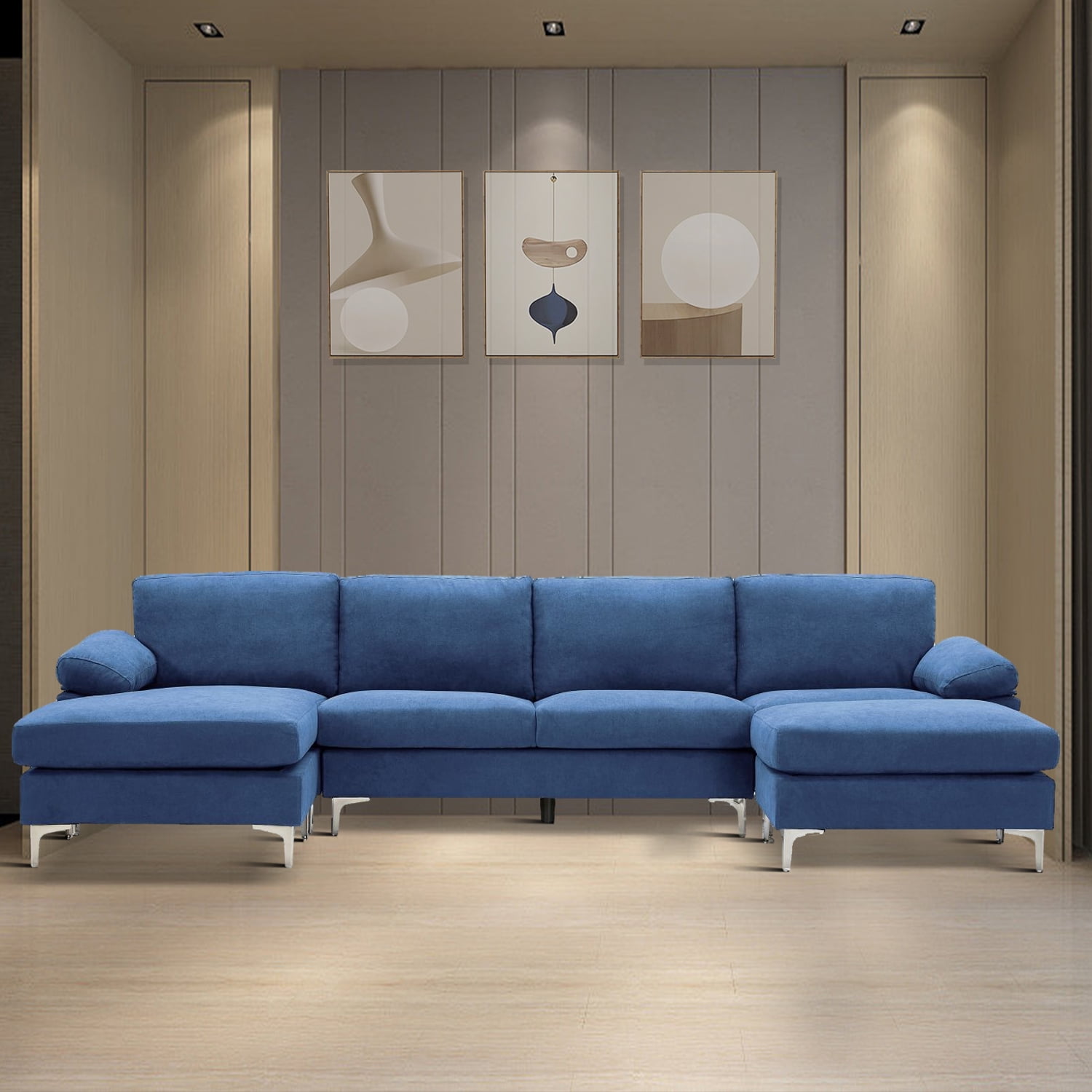 Stylish Polyester Blend Sofa Sectional Sofa with Removable Cushions and