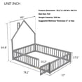 thumbnail image 6 of Bellemave Full Size Floor Bed with House-shaped Headboard and Fence Full Wood Floor Bed Frame with Guardrails and Door Montessori House Bed, Gray, 6 of 12