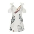 thumbnail image 4 of USSUMA Women Lace Cold Shoulder Dress Summer Trendy Short Sleeve Feather Print Dresses V Neck Midi Knee Length Sundress, 4 of 5