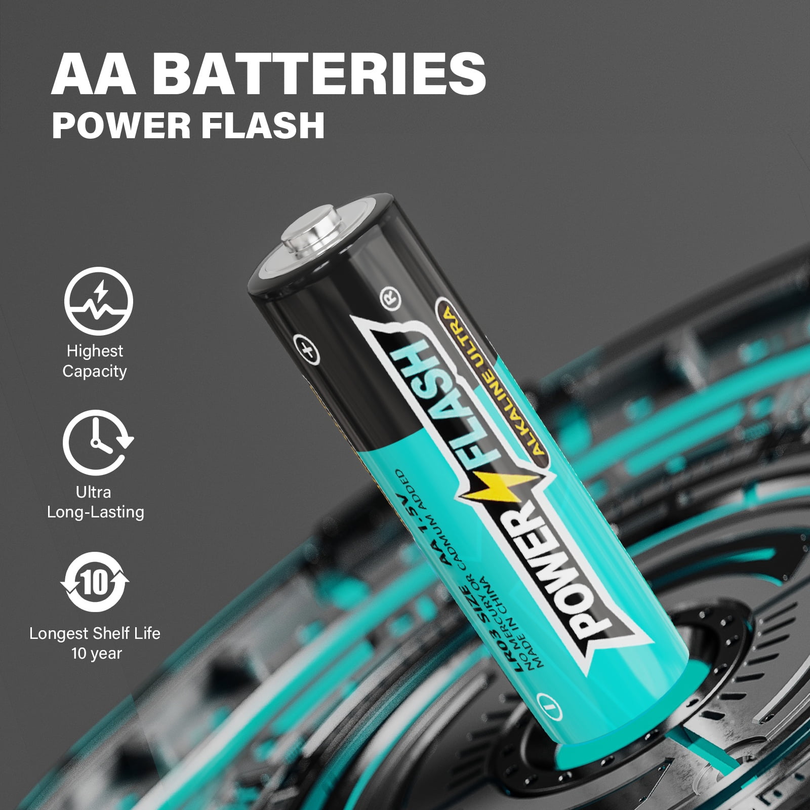 POWERFLASH Small Pack AAA-108 Count with 10 Year Leak-Free Warranty, Long-lasting Power - Alkaline 1.9V Compact Size for Remote Controls, Toys & Keyboards