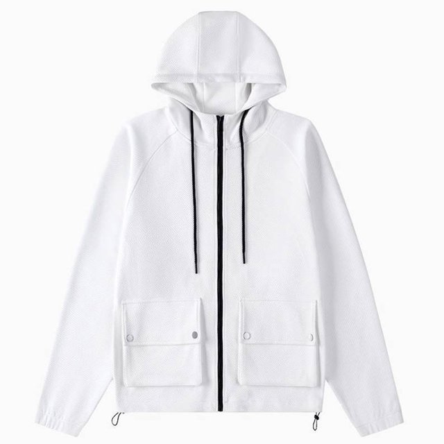 Pisexur Windbreaker Jacket Man Solid Color Drawstring Pockets Work Clothes Hooded Coat Winter Jackets for Men Hiking Jackets