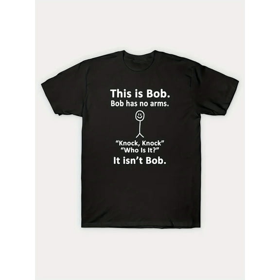 Summer Short Sleeved T-shirt with This is Bob Letter, Funny Design, Stretchy Round Neck Tee Loungewear Top, Gitf for Teen Men